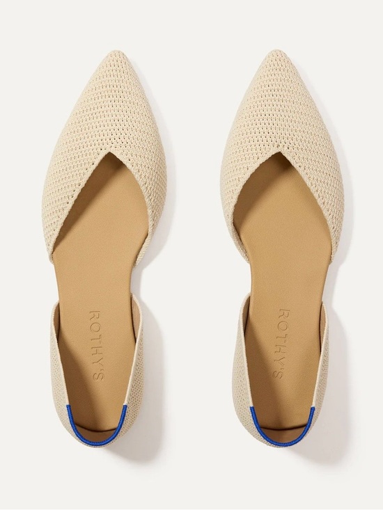 Rothy's Shoes - Rothy's Beige Pointed D'Orsay Flats with Blue Heel Trim